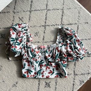 Verge Girl Cherry Cropped Puff Sleeve Top sz 6/XS